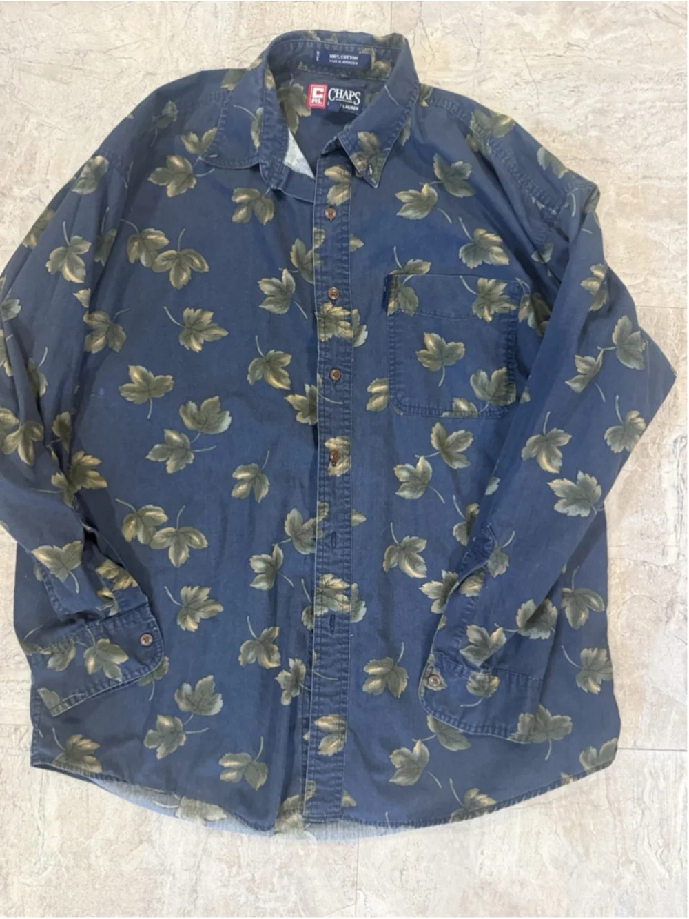 VTG 90s Chaps Ralph Lauren Men's Shirt Long Sleeve Marple Leaf Design Size L - Picture 2 of 7